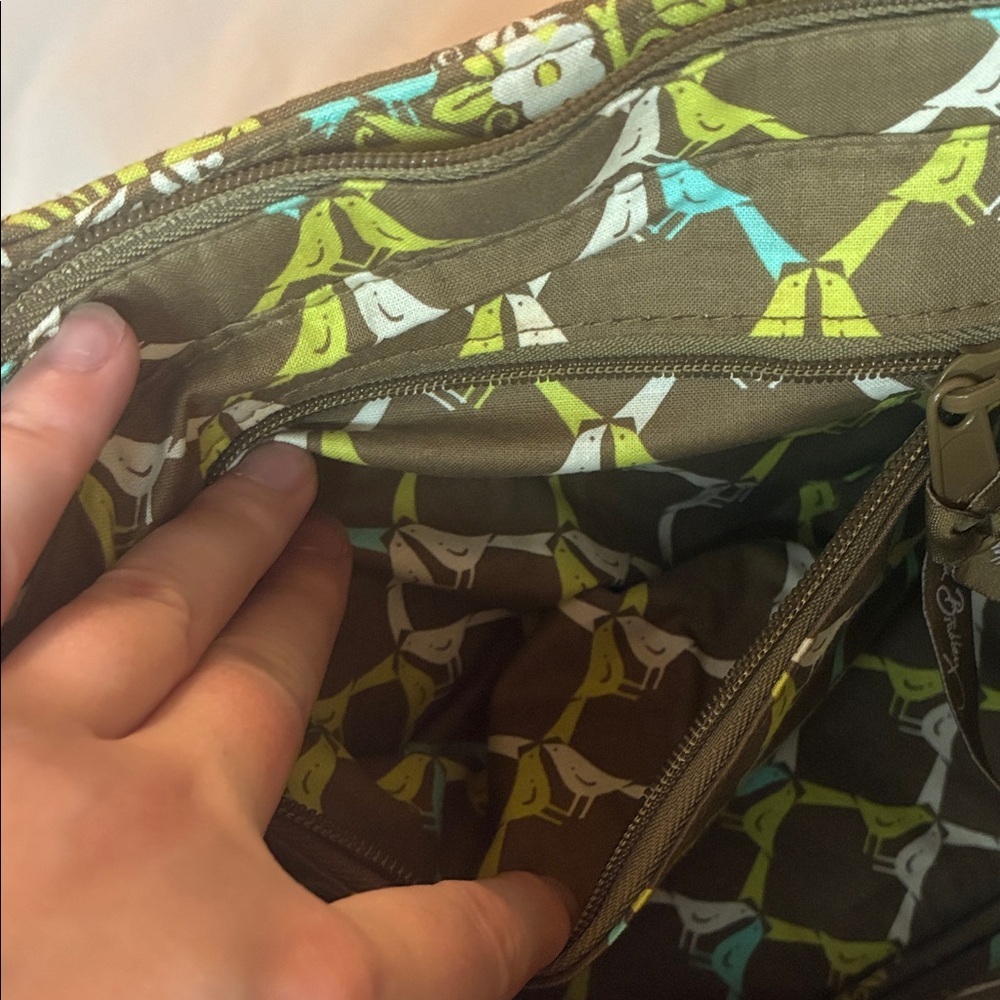 Vera Bradley Short Handle Bag Brown and Olive Green Zip Close EUC - Picture 14 of 15